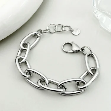 May@RZ 1pc Classical Simple Couple Chain 14K Plated Stainless Steel Bracelet For Daily Wear Men And Women's Jewelry 4