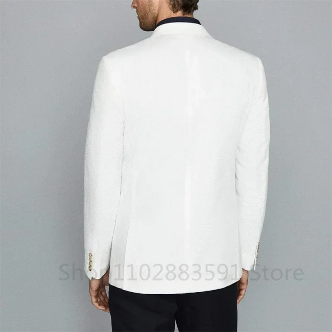 1 Piece Elegant Suits for Men Ivory Fashion Peaked Lapel Double Breasted Blazer Only Prom Party Wedding Formal Tuxedo Slim Fit 2