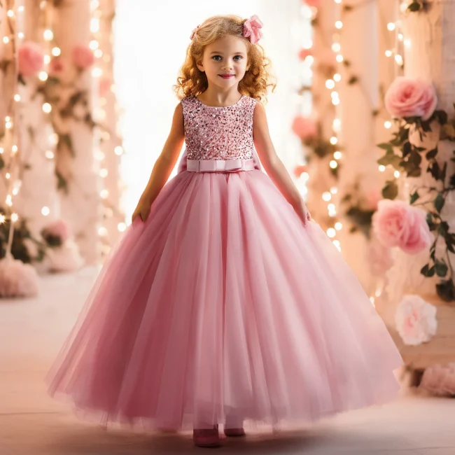 12 14Yrs Girls Princess Pageant Dress Long Bridesmaid Kids Prom Ball Gowns Children Birthday Party Sequins Backless Luxury Dress 2