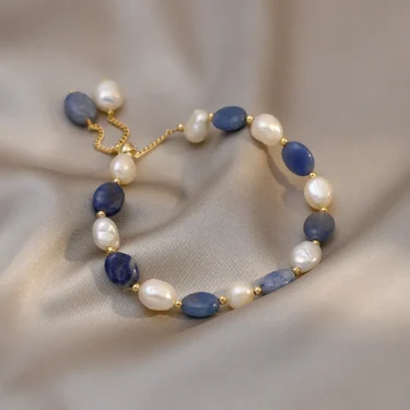 Vintage Sky Blue Natural Stone Natural Pearl Luxury Bracelet for Woman New Stainless Steel Cuff Bracelet Fashion Jewelry Gift 3