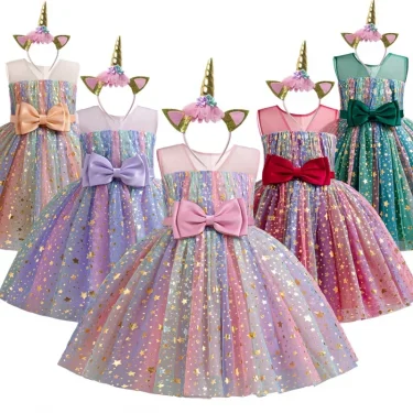 Christmas Unicorn Children's Sequins Tutu Dress Girls Rainbow Wedding Birthday Party Princess Dress Performance Cosplay Costume 6