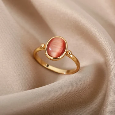 Red Opal Rings For Women Stainless Steel Gold Color Finger Ring Couple Wedding Band Vintage Aesthetic Jewelry anillos mujer 1