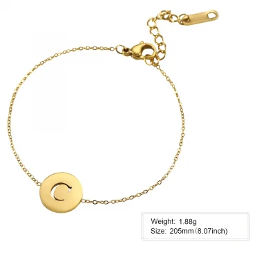 Hollow Alphabet A-Z Round Pendant Bracelets Stainless Steel Bracelets for Men Women Trend Jewelry for Party Gift (17+5CM) 6
