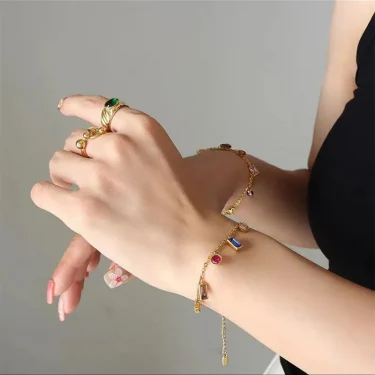 ANENJERY 316L Stainless Steel Round Square Colorful Zircon Bracelet for Women Sweet Simple Bracelet Praty Jewelry Wholesale 2