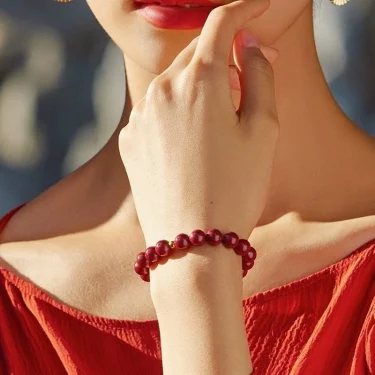 Lucky Cinnabar Red Gold Color Beads Natural Stone Beaded Bracelet for Women Bracelet Party Jewelry Bring Good Luck Gift 5