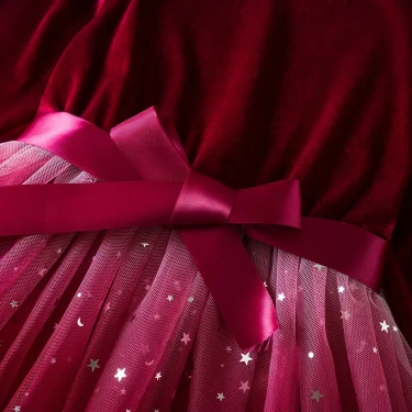 Sequins Princess Dress for Girls Autumn Winter Long Sleeve Bow Velvet Dress Baby Girl Warm Mesh Christmas Birtday Party Costumes 5