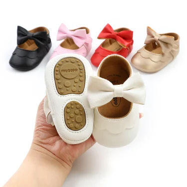 0-18M Newborn Infant Baby Girls Princess Crib Shoes Bow Knot Solid Color First Walker Soft Sole Shoes 1