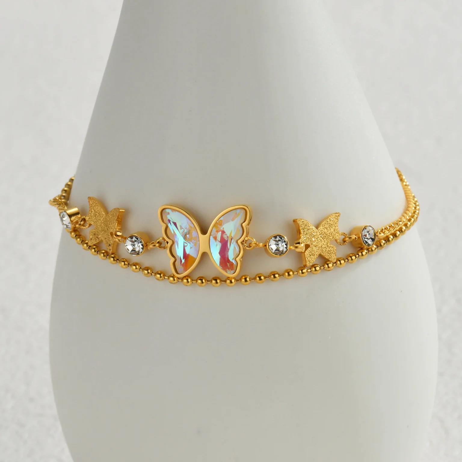 Sifisrri Fashion Colorful Oil Frosted Butterfly Bracelet for Women Stainless Steel Adjustable Gold Color Bangles Jewelry Gift 3