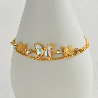 Sifisrri Fashion Colorful Oil Frosted Butterfly Bracelet for Women Stainless Steel Adjustable Gold Color Bangles Jewelry Gift 3
