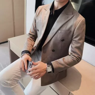 2025 High-quality fashion handsome business casual suede suit jacket men's autumn/winter Korean slim solid color suit 4