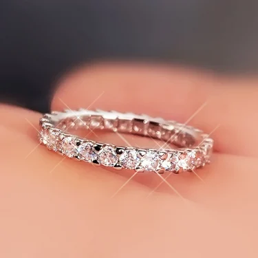 Huitan Fashion Contracted Women's Ring Thin Full Paved Round CZ Versatile Girls Accessories Daily Wear Party Statement Jewelry 2