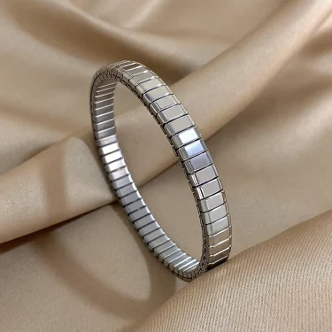Greatera 6.5mm Width Thin Stainless Steel Elastic Bracelets Bangles for Women Gold Silver Color Stacked Bracelet Party Jewelry 4