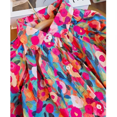 Spring Autumn New Girls Princess Dress Full Print Flowers Long Sleeve Lapel Collar Dress For 2-8 Years Girls Casual Shirt Skirt 6