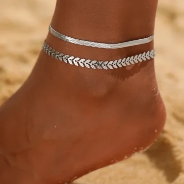 Stainless Steel Anklet Creative Splicing Wrap Around Leaf Design Blade Chain Anklet For Women Jewelry Goddess Banquet Fine Gifts 2