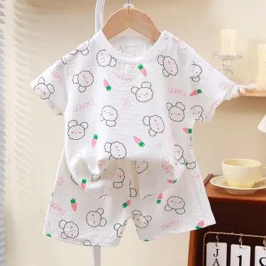Kids Suit Clothes for Girls Cartoon Short Sleeve T-shirt Tops+shorts Summer Children's Clothing Baby Boys Set 4