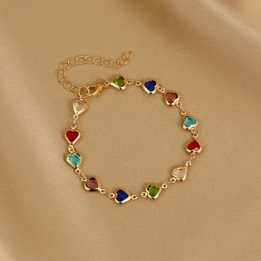 Vintage Gold Color Chain Bracelet for Women Colorful Crystal Heart Butterfly Charm Bracelet Wedding Party Fashion Jewelry Gifts 1