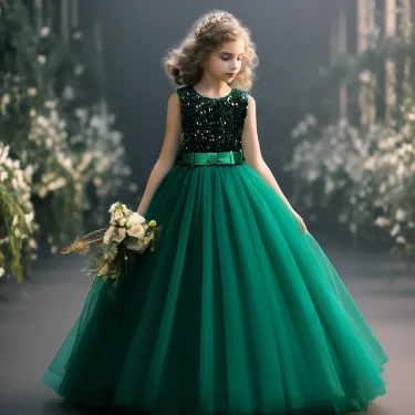 12 14Yrs Girls Princess Pageant Dress Long Bridesmaid Kids Prom Ball Gowns Children Birthday Party Sequins Backless Luxury Dress 1
