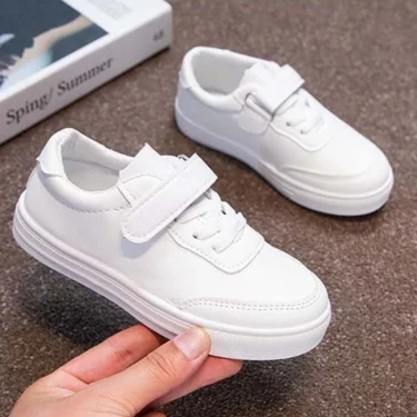 Children White Sneakers Pu Leather Breathable School Kids Casual Shoes Fashion All-match 25-36 Anti-slip Boys Girls Board Shoe 5