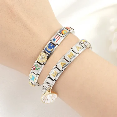 9mm Romantic Colour Heart Star Moon Flower Eye Italian Charm Links Fit Stainless Steel Bracelet Jewelry DIY Making 2