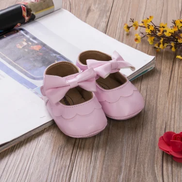 0-18M Newborn Infant Baby Girls Princess Crib Shoes Bow Knot Solid Color First Walker Soft Sole Shoes 4