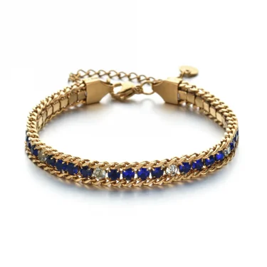ZMZY Women Men Gold Color Woven Crystal Cubic Zirconia Bracelet Stainless Steel Jewelry Accessories 18K Gold Plated Chain 6