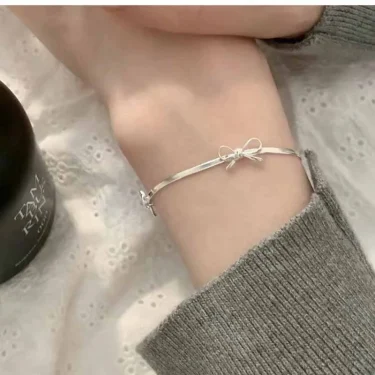 Fashion 925 Sterling Silver Bow Bracelet Simple Charm Geometric Shape Bracelet Birthday Party Gift Women's Exquisite Jewelry 5