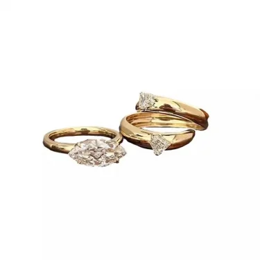 Foxanry Gold Color Sparkling Zircon Rings Set For Women Girls Fashion Creative Elegant Temperament Exquisite Anniversary Jewelry 2