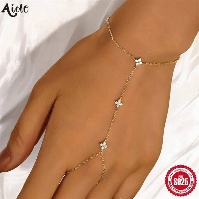 Aide 925 Silver Minimalist Creativity Infinite Symbol Flower Zircon Bracelets Women's Finger Chain Jewelry Clothing Accessories 1