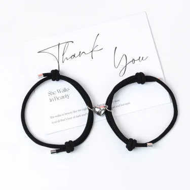 2pcs Handmade Love Magnet Couple Bracelets Set for Women Men Heart Matching Attraction Adjustable Braided Bracelet Lover Jewelry 5