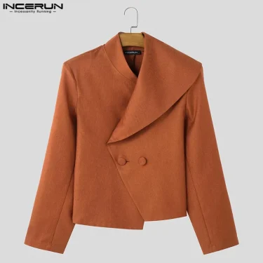 INCERUN Tops 2025 American Style Fashion Men's Asymmetrical Collar Suit Casual Personality Male Solid Loose Long Sleeved Blazers 4
