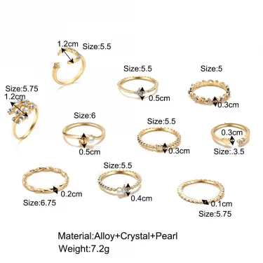 Bohemian Style New Set Ring Personalized 9-piece Love Butterfly Star Moon Set Crystal Combination Rings for Women Girls Jewelry 2