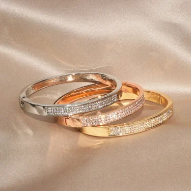 New Elegant Classic Crystal Cuff Bangles Bracelets For Women Gold Color Simple Femal Opening Bangles Wedding Jewelry Accessories 4