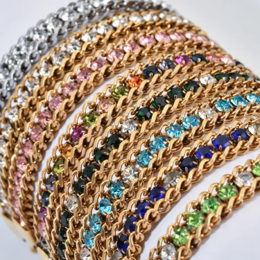 ZMZY Women Men Gold Color Woven Crystal Cubic Zirconia Bracelet Stainless Steel Jewelry Accessories 18K Gold Plated Chain 5