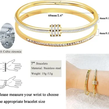 1pc Titanium Steel Gold Bracelet, Fashionable Classic Style, Stainless Steel Bracelet,Inlaid With Zircon,For Womens Daily Wear 6