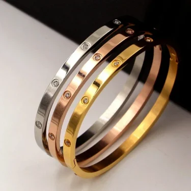 Gold Plating Lover Bracelets&Bangles for Women Rose Gold Color Stainless Steel Charming CZ Cuff Bracelet Luxury Jewellery Gifts 1