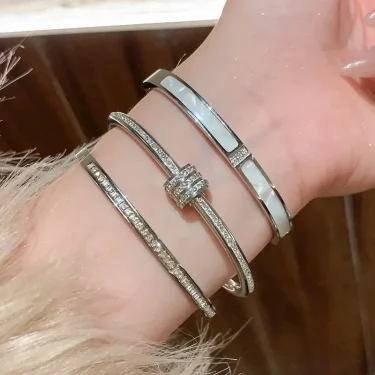 Titanium Steel Gold Silver Color Bangles for Women Girls Trend Waterproof Jewelry Luxury Sparkling Zircon Bracelet Bangle 6