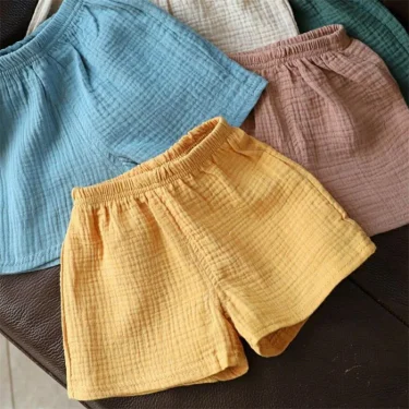 Cotton Linen Kids Girls Shorts Solid color Summer Boys Five-point Pants for Children's Baby Clothing 5