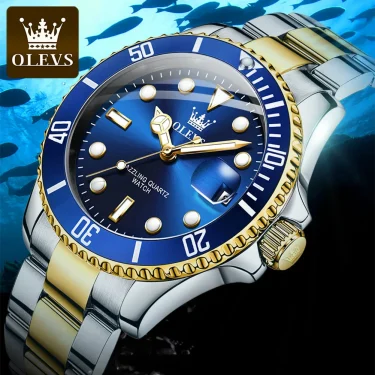 OLEVS Watches for Men with Date Luxury Big Face Waterproof Mens Wristwatch Analog Dress Two Tone Stainless Steel Man Watch 2