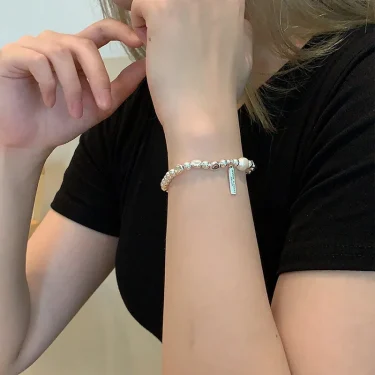 925 Sterling Silver Pearl Bracelets for Women Trend Korean Irregular Luxury Silver Bead Chain Bracelets Party Jewelry Gift 5