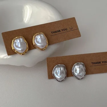Geometric Irregular Round Metal Pearl Earrings for Women 2024 Minimalist Style Personality Earrings Trendy Jewelry Gift 3