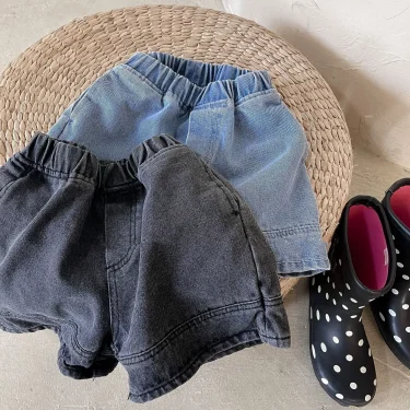 2119B-1 Baby Summer Denim Shorts Boys and Girls Patched Solid Color Short Pants for Kids Toddlers Korean Pants 1