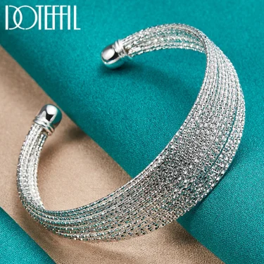 DOTEFFIL 925 Sterling Silver Multi-line Bangle Bracelet For Woman Man Wedding Engagement Fashion Charm Party Jewelry 1