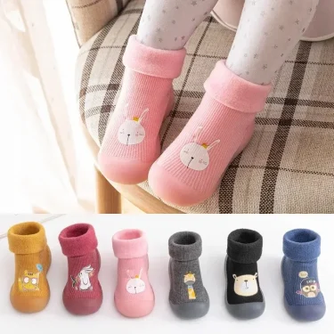 Autumn and Winter Toddler Shoes and Sock Baby Thickened Velvet Warm High Tube Boys and Girls Soft Bottom Indoor Children's Socks 3