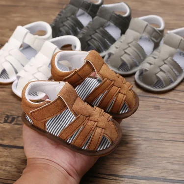 2025 NEW 0-18Months Kids Newborn Baby Boys Fashion Summer Soft Crib Shoes First Walker Anti Slip Sandals Shoes Soft Sole 1