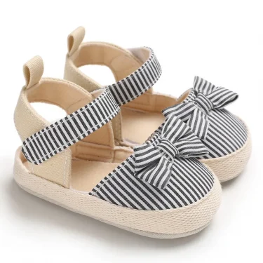 0-18Months Baby Girls Sandals Kids Black Blue Pink Striped Baby Girls Shoes Toddler Cute Bow Tie Soft Shoes Baby Sandals 5