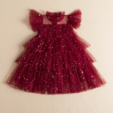 Girls Sequin Dresses for Summer Ruffles Elegant Princess Dress for Girl Birthday Wedding Party Dress 3-8 Yrs Holiday Casual Wear 2
