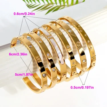 New Waterproof Cubic Zirconia Heart Flower Bangles Stainless Steel Bracelets Tarnish Free Jewelry for Women Factory Wholesales 3