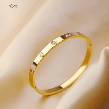 Xpro Stainless Steel Bracelets Woman Bangle Bangles for Woman Golden Love Crystal Wedding Feminina Luxury Jewellery Gifts 1