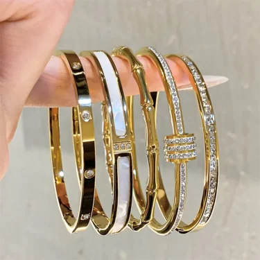 Titanium Steel Gold Silver Color Bangles for Women Girls Trend Waterproof Jewelry Luxury Sparkling Zircon Bracelet Bangle 1