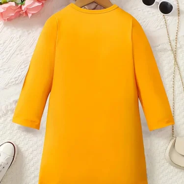 Cute Bee Print Suspender Spliced Dress For Girls, Round Neck Long Sleeve Casual Dress 2